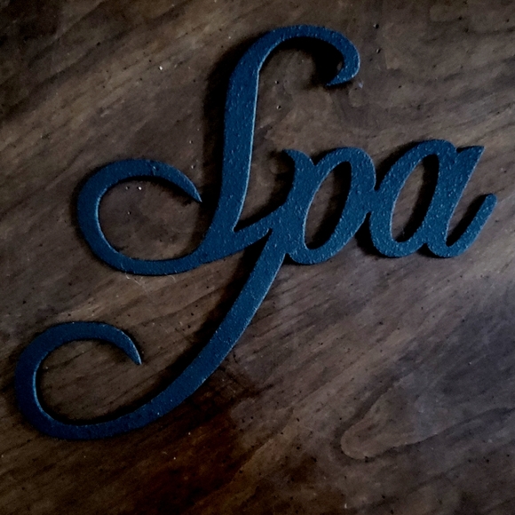 Vtg Black Heavy Metal Spa Sign Calligraphy Cursive Writing Lettering - Picture 2 of 3